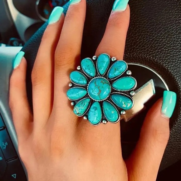 Fourty Dreams Boutique Jewelry - New turquoise adjustable western flower ring